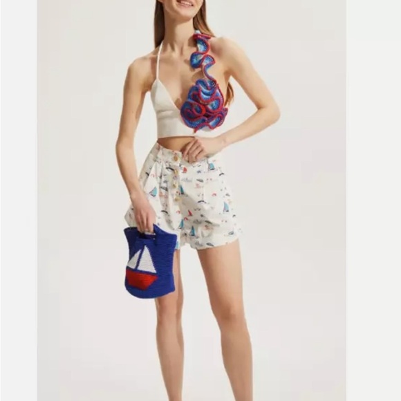 New My Beachy Side EMILY IN PARIS Nautical Beach Print High Waisted Shorts XS/SM - Picture 1 of 9
